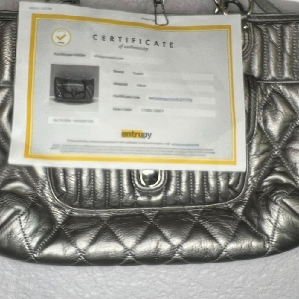 Coach C1293 19857 Quilted Leather Shopper Tote Purse Silver Anthracite Metallic - Picture 4 of 15